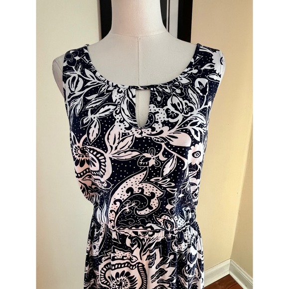 Talbots Navy White Paisley Floral Cotton Modal Maxi Dress Size M - Picture 6 of 9